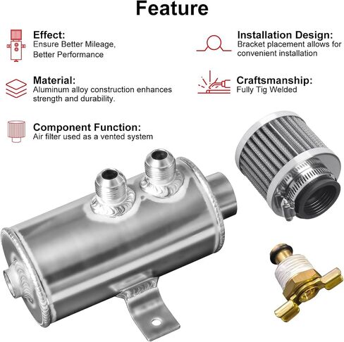 Baffled Oil Catch Can 10AN, 750ML Universal Oil Breather Tank with Valve Aluminum Silver in Saudi Arabia