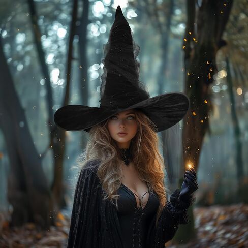 Vzqi Witch Hat Halloween Witches Hat القبعات الساحرة السوداء للنساء معالج البالغين 24 بوصة قبعة شبكية كبيرة in Kuwait