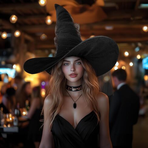 Vzqi Witch Hat Halloween Witches Hat القبعات الساحرة السوداء للنساء معالج البالغين 24 بوصة قبعة شبكية كبيرة in Kuwait