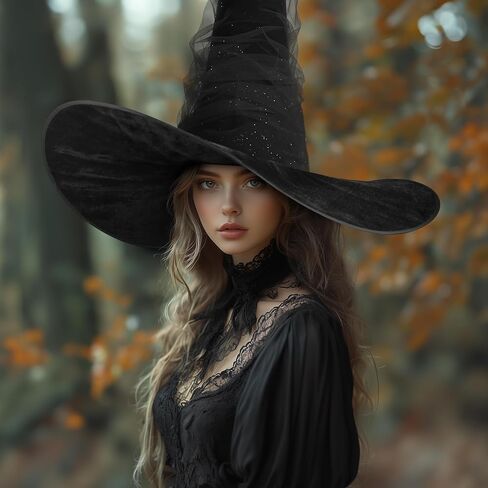 Vzqi Witch Hat Halloween Witches Hat القبعات الساحرة السوداء للنساء معالج البالغين 24 بوصة قبعة شبكية كبيرة in Kuwait