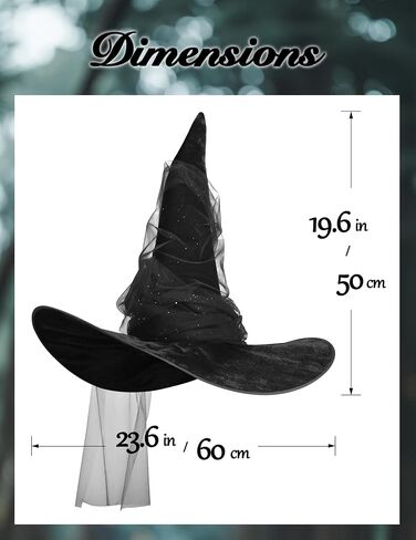 Vzqi Witch Hat Halloween Witches Hat القبعات الساحرة السوداء للنساء معالج البالغين 24 بوصة قبعة شبكية كبيرة in Kuwait