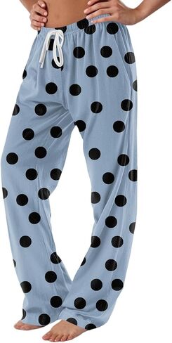 Women's Polka Dots Pajama Pants Drawstring Waist Sleepwear Soft Comfy Lounge Bottom Loose Baggy Wide Leg Trousers in Saudi Arabia