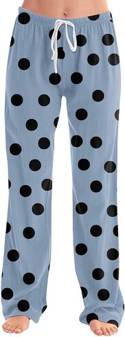 Women's Polka Dots Pajama Pants Drawstring Waist Sleepwear Soft Comfy Lounge Bottom Loose Baggy Wide Leg Trousers in Saudi Arabia