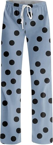 Women's Polka Dots Pajama Pants Drawstring Waist Sleepwear Soft Comfy Lounge Bottom Loose Baggy Wide Leg Trousers in Saudi Arabia
