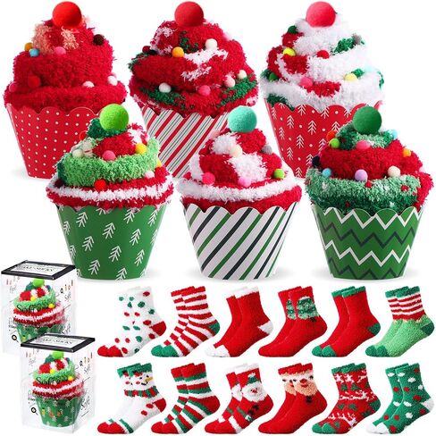 Geyoga 12 Pair Cupcake Socks Bulk Women Heart Fuzzy Socks No Shedding Soft Plush Fluffy Slipper Warm Socks DIY Gifts for Her in Saudi Arabia