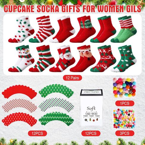 Geyoga 12 Pair Cupcake Socks Bulk Women Heart Fuzzy Socks No Shedding Soft Plush Fluffy Slipper Warm Socks DIY Gifts for Her in Saudi Arabia