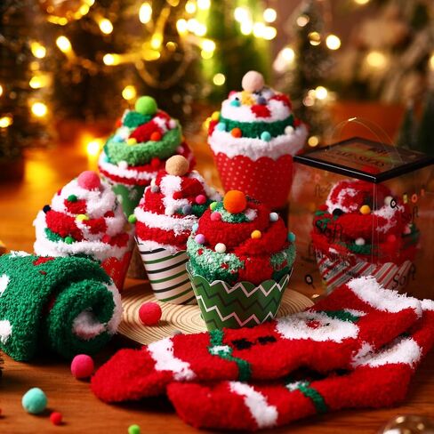 Geyoga 12 Pair Cupcake Socks Bulk Women Heart Fuzzy Socks No Shedding Soft Plush Fluffy Slipper Warm Socks DIY Gifts for Her in Saudi Arabia