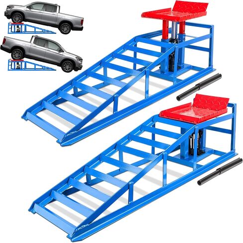 2pcs منحدرات السيارة الهيدروليكية ، 5t 11000 رطل منحدرات رفع فولاذية قابلة للتعديل ، منحدر مركبة هيدروليكية منحدر للتغييرات في الزيت ، ومصاعد السيارات للمرآب المنزلي ، وإصلاح مرآب السيارات (الأزرق) in Kuwait