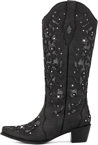 Western Mid Calf Cowboy Cowgirl Boots Sparkly Rhinestone Bling Cowboy Boots for Women in Kuwait