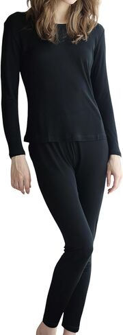 Women's Silk Thermal Underwear Set Long Johns Scoop Neck Undershirt Winter Cold Weather Base Layer Warm Top Bottom in Saudi Arabia