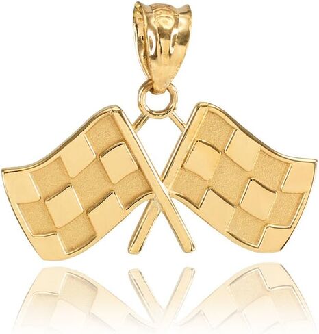 10k Yellow Gold Racing Flags Charm Pendant in Saudi Arabia