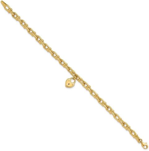 14K Yellow Gold Polished Heart Lock Charm Link Bracelet for Women 7.5"", AFJ-QG-FB1985-7.5-MG in Saudi Arabia