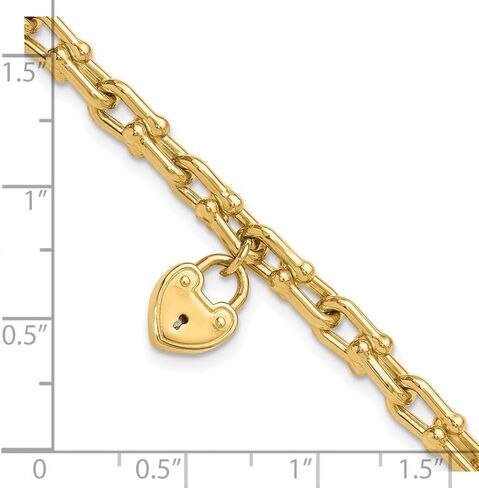14K Yellow Gold Polished Heart Lock Charm Link Bracelet for Women 7.5"", AFJ-QG-FB1985-7.5-MG in Saudi Arabia
