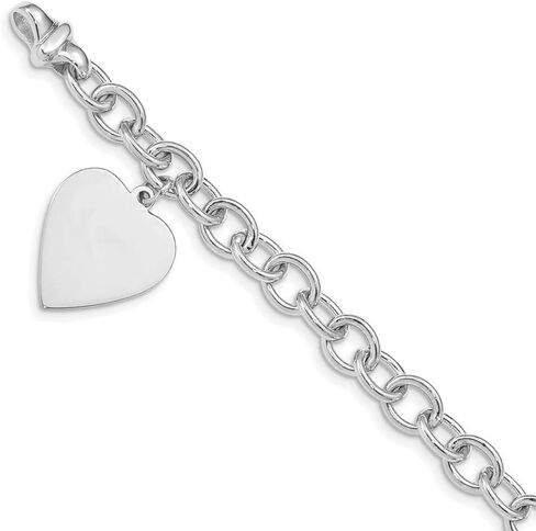 Polished Engravable Personalized Custom 14K White Gold Link with Heart Charm Bracelet For Men or Women Length 7.5 inches Width 17.5 mm With Lobster Claw Clasp in Saudi Arabia
