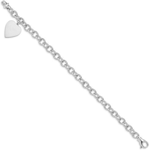 Polished Engravable Personalized Custom 14K White Gold Link with Heart Charm Bracelet For Men or Women Length 7.5 inches Width 17.5 mm With Lobster Claw Clasp in Saudi Arabia
