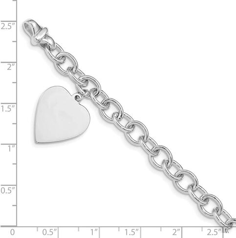 Polished Engravable Personalized Custom 14K White Gold Link with Heart Charm Bracelet For Men or Women Length 7.5 inches Width 17.5 mm With Lobster Claw Clasp in Saudi Arabia
