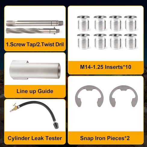 38900 Triton Dual Valve Spark Plug Thread Repair kit, Suitable for Ford F150/250/350 E150/250/350 4.6L, 5.4L, 6.8L Dual Valve Engines, Including 10 M14-1.25 Blades and Tools in Saudi Arabia