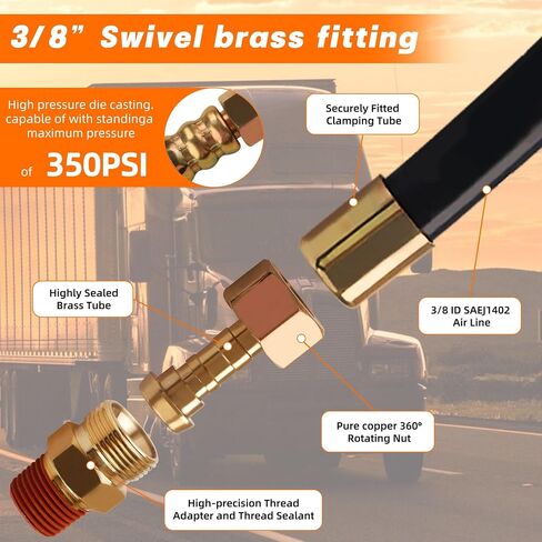2PCS 3/8" Air Brake Chamber Hose, Dazakoot 3/8" Fit End x 3/8" Swivel End Rubber Air Brake Hose Assembly with Fittings, SAE J1402 Air Brake Hose for Semi Truck -36in in Saudi Arabia