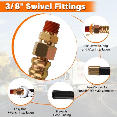 2PCS 3/8" Air Brake Chamber Hose, Dazakoot 3/8" Fit End x 3/8" Swivel End Rubber Air Brake Hose Assembly with Fittings, SAE J1402 Air Brake Hose for Semi Truck -36in in Saudi Arabia