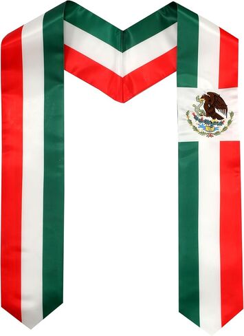 2 Pack Mexico Mexican Nation Flag Graduation Stole, Satin Embroidery Graduation Sash for International Students, 72 Inch Length in Saudi Arabia