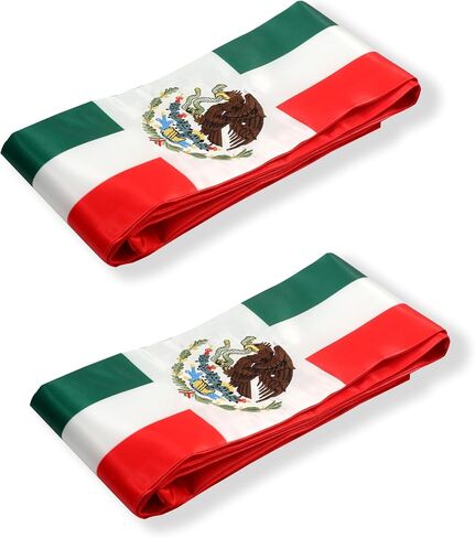 2 Pack Mexico Mexican Nation Flag Graduation Stole, Satin Embroidery Graduation Sash for International Students, 72 Inch Length in Saudi Arabia