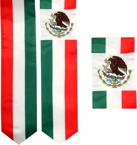 2 Pack Mexico Mexican Nation Flag Graduation Stole, Satin Embroidery Graduation Sash for International Students, 72 Inch Length in Saudi Arabia