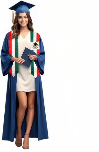 2 Pack Mexico Mexican Nation Flag Graduation Stole, Satin Embroidery Graduation Sash for International Students, 72 Inch Length in Saudi Arabia