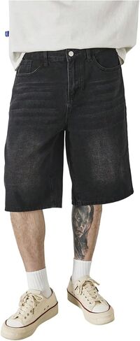 GORGLITTER Men's Baggy Jean Shorts Loose Fit Long Denim Shorts Vintage Wide Leg Jorts in Saudi Arabia