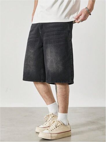 GORGLITTER Men's Baggy Jean Shorts Loose Fit Long Denim Shorts Vintage Wide Leg Jorts in Saudi Arabia