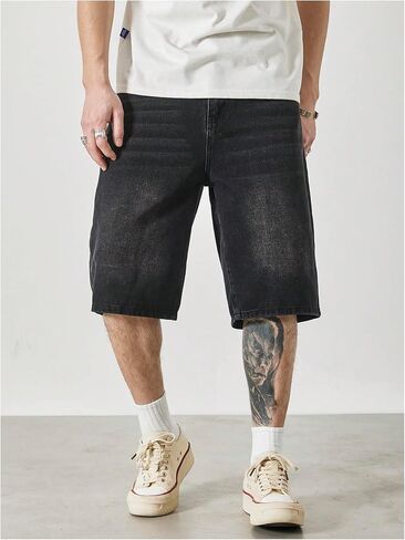GORGLITTER Men's Baggy Jean Shorts Loose Fit Long Denim Shorts Vintage Wide Leg Jorts in Saudi Arabia