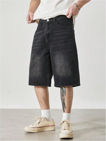 GORGLITTER Men's Baggy Jean Shorts Loose Fit Long Denim Shorts Vintage Wide Leg Jorts in Saudi Arabia
