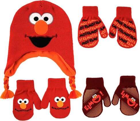 Sesame Street Elmo Hat and 2 Pair Mittens Cold Weather Set, Size Age 2-4, Elmo Mitten 2-4 in Saudi Arabia