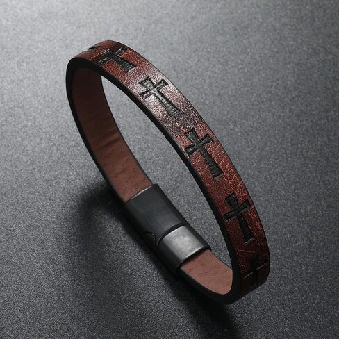 1PC Cross Unique Clasp Woven Bracelet, Leather Band Bracelet, Stylish Cross Design for Women and Men, Classical and Fashion Jewelry Accessory(Brown) in Saudi Arabia