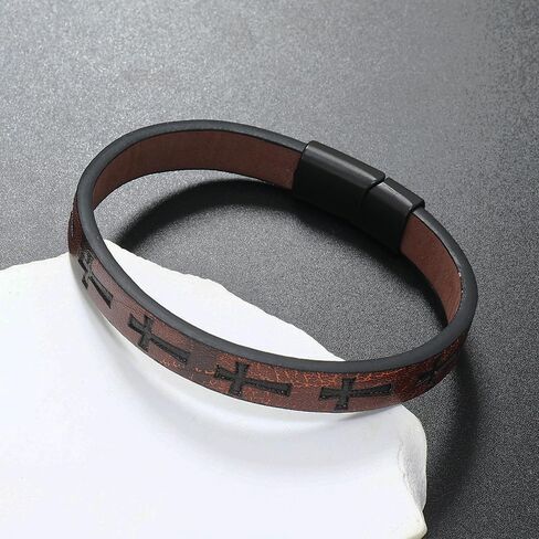 1PC Cross Unique Clasp Woven Bracelet, Leather Band Bracelet, Stylish Cross Design for Women and Men, Classical and Fashion Jewelry Accessory(Brown) in Saudi Arabia