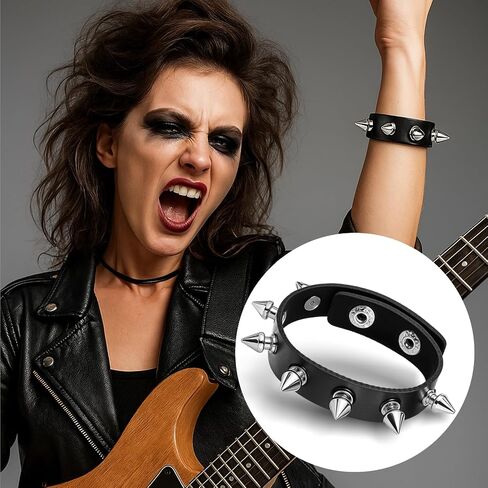 3 Pcs Punk Rock Studded Bracelets Leather Spike Cuff Bracelet 80s Goth Wristband Adjustable Wrap Wrist Cuffs for Men Women Halloween Party Emo Accessories in Saudi Arabia