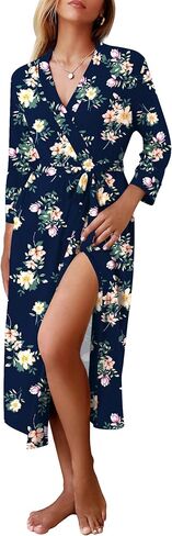 Ekouaer Women Robe Long Knit Bathrobe Lightweight Soft Knit Sleepwear Casual Loungewear with Attached belt in Kuwait