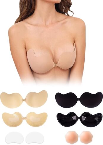 Strapless Bra Sticky Bra Push Up Invisible Backless Stick On Bra for Women 2 Pair Reusable Nipple Cover in Saudi Arabia