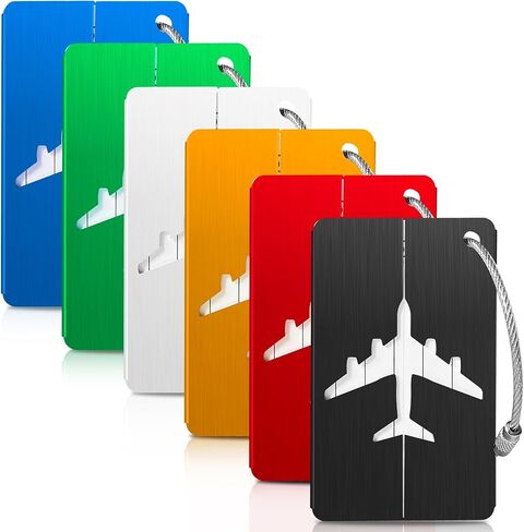 Luggage Tags for Suitcases Aluminum 6 Pack with Stainless Steel Loop, Suitcase Tags with Name ID Card Perfect to Quickly Spot Travel Essentials Backpacks Bags Baggage in Kuwait