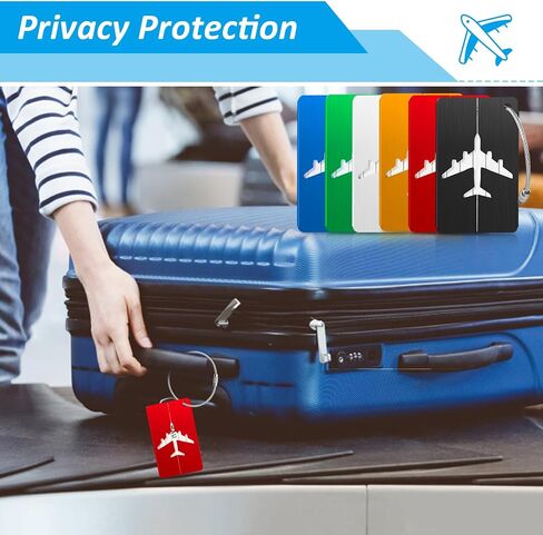 Luggage Tags for Suitcases Aluminum 6 Pack with Stainless Steel Loop, Suitcase Tags with Name ID Card Perfect to Quickly Spot Travel Essentials Backpacks Bags Baggage in Kuwait