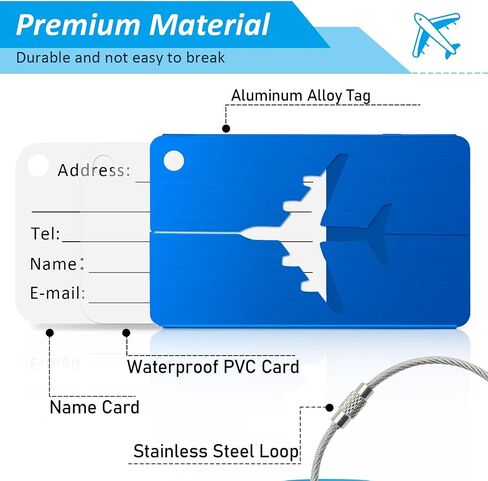 Luggage Tags for Suitcases Aluminum 6 Pack with Stainless Steel Loop, Suitcase Tags with Name ID Card Perfect to Quickly Spot Travel Essentials Backpacks Bags Baggage in Saudi Arabia