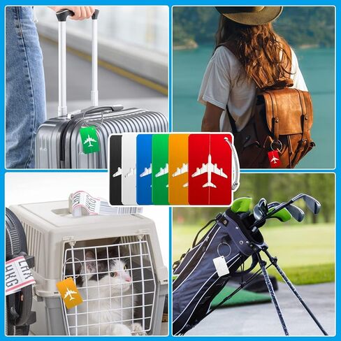 Luggage Tags for Suitcases Aluminum 6 Pack with Stainless Steel Loop, Suitcase Tags with Name ID Card Perfect to Quickly Spot Travel Essentials Backpacks Bags Baggage in Kuwait