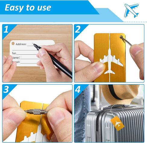 Luggage Tags for Suitcases Aluminum 6 Pack with Stainless Steel Loop, Suitcase Tags with Name ID Card Perfect to Quickly Spot Travel Essentials Backpacks Bags Baggage in Saudi Arabia