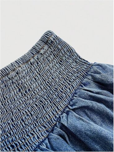 MakeMeChic Women's Shirred Denim Mini Skirt Ruffle Tiered Layer Short Jean Skirts in Saudi Arabia