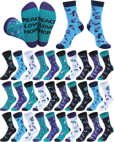20 زوجًا من الانتحار الوقاية من الوعي الجوارب الجوارب الأرجواني و Teal Ribbon Cotton Crew Socks for National Suebety Monther Supplies in Kuwait