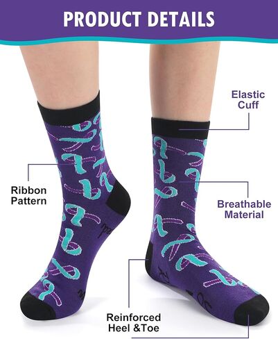 20 زوجًا من الانتحار الوقاية من الوعي الجوارب الجوارب الأرجواني و Teal Ribbon Cotton Crew Socks for National Suebety Monther Supplies in Kuwait