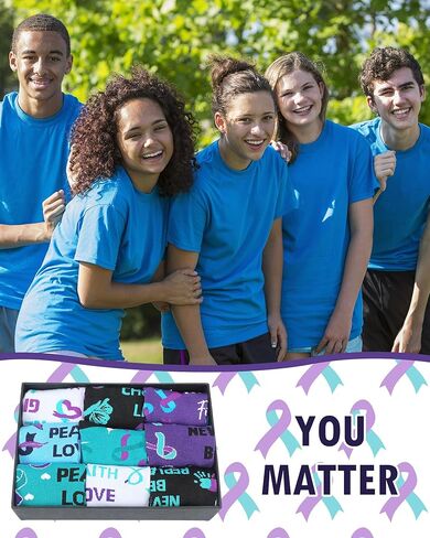 20 زوجًا من الانتحار الوقاية من الوعي الجوارب الجوارب الأرجواني و Teal Ribbon Cotton Crew Socks for National Suebety Monther Supplies in Kuwait