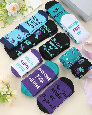 20 زوجًا من الانتحار الوقاية من الوعي الجوارب الجوارب الأرجواني و Teal Ribbon Cotton Crew Socks for National Suebety Monther Supplies in Kuwait