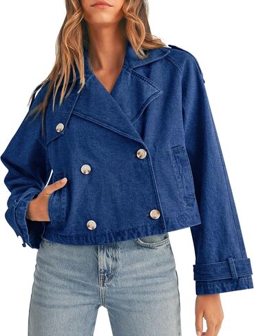 سترة الدنيم للنساء معطف الخندق المزدوج الخفيف الخفيف جان السترات الخارجية غير الرسمية 2025 عصرية in Kuwait