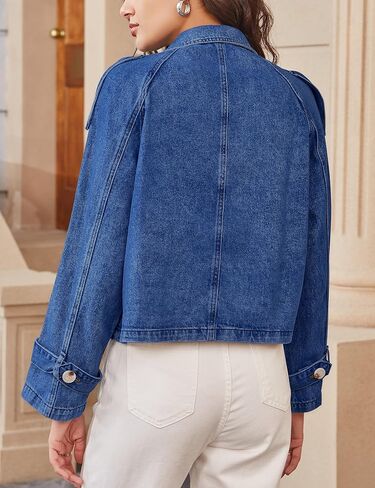 سترة الدنيم للنساء معطف الخندق المزدوج الخفيف الخفيف جان السترات الخارجية غير الرسمية 2025 عصرية in Kuwait