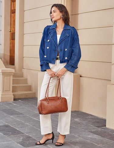 سترة الدنيم للنساء معطف الخندق المزدوج الخفيف الخفيف جان السترات الخارجية غير الرسمية 2025 عصرية in Kuwait